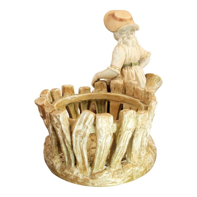Figural Jardinière with Girl at Rustic Fence by James Hadley for Royal Worcester, 1888 For Sale - Image 4 of 15