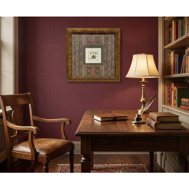 Distinctive vintage framed decorative artwork centered on a small illustration of an antique candlestick-style telephone,...