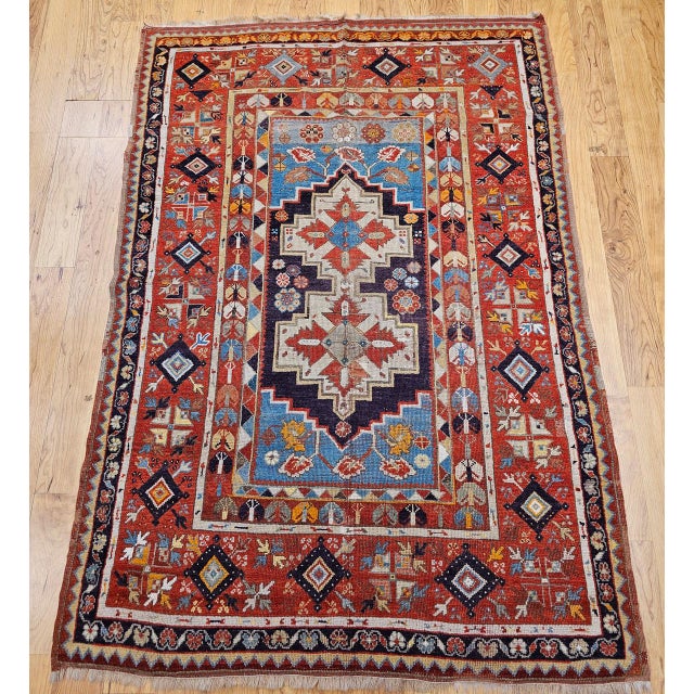 Textile 19th Century Anatolian Village Area Rug, Handwoven, Purple & Turquoise, 4' x 6' For Sale - Image 7 of 15