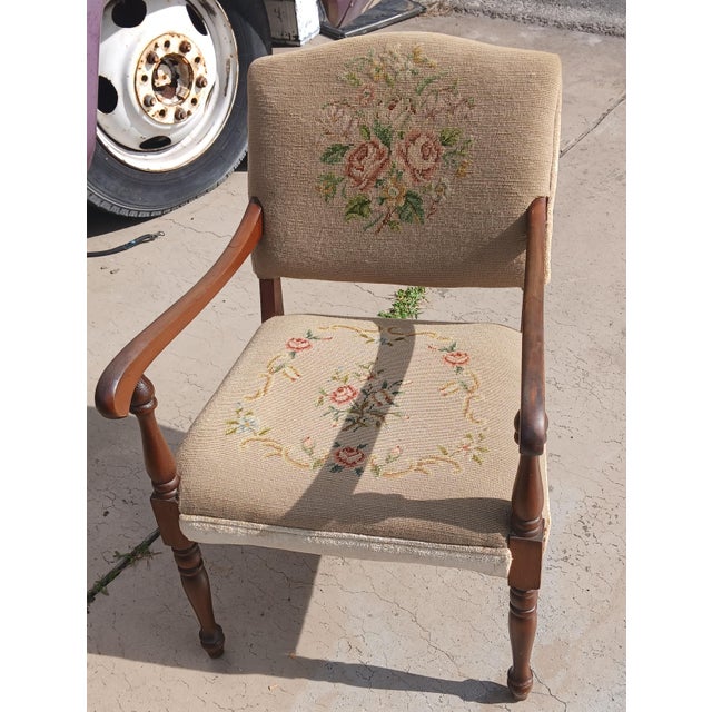Victorian Antique Victorian Needlepoint Armchair Floral Tapestry Accent Chair For Sale - Image 3 of 16