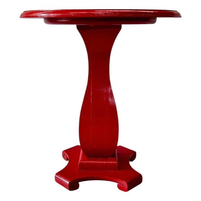 Vintage Oak Painted Red Pedestal Drink Table Side Table For Sale