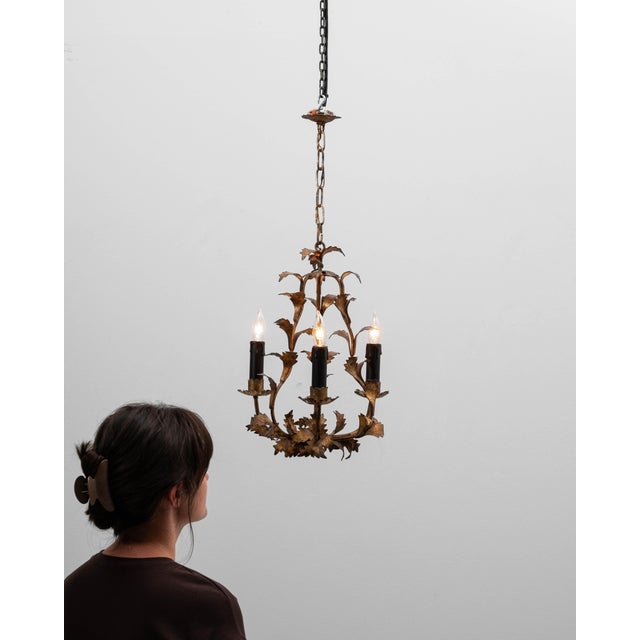 20th Century Italian Gilt Metal Tole Chandelier with Leaf Motif For Sale - Image 18 of 18