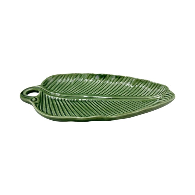 Green Vintage Green Ceramic Leaf Serving Tray Dish Mid Century Tropical Banana Leaf For Sale - Image 8 of 11