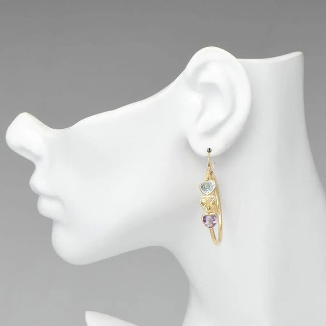 Contemporary 14KY Gemstone(4.16) Hearts Hoop Earrings, 2 pieces For Sale - Image 3 of 3