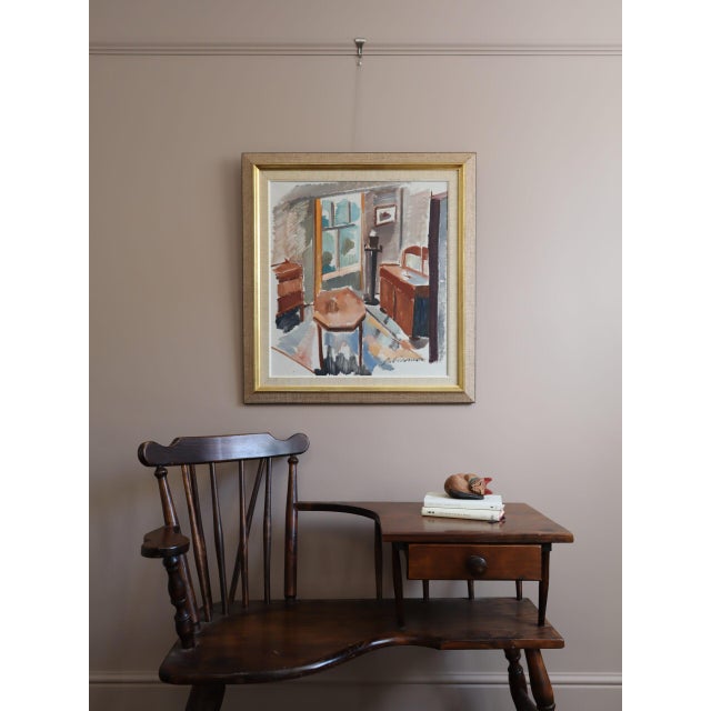 Mid-Century Modern Mid-Century Modern 'Sunlit Parlour' Vintage Swedish Expressive Interior Oil Painting, Framed For Sale - Image 3 of 12