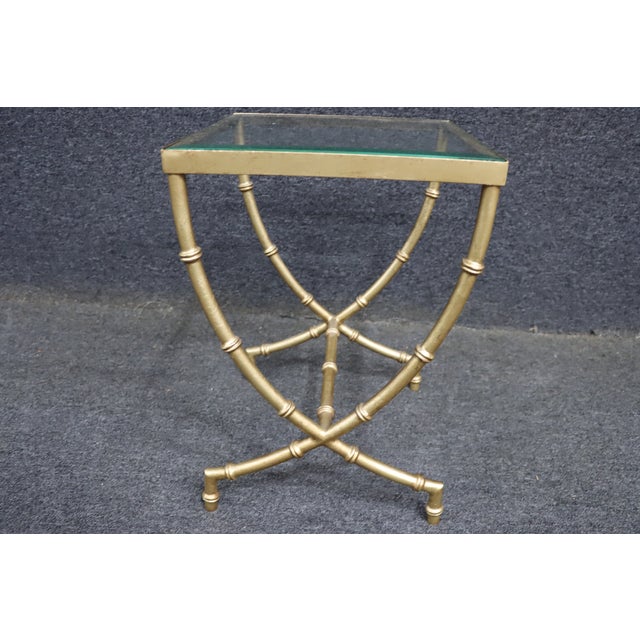 Contemporary Hollywood Regency Faux Bamboo Glass Side Table For Sale - Image 3 of 8
