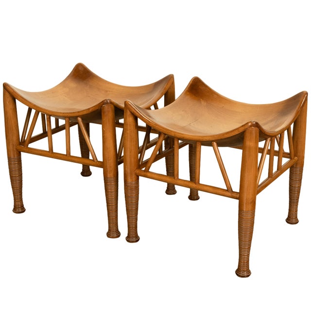 Pair Antique Thebes Egyptian Revival Arts & Crafts Stools Liberty & Co 1900 For Sale - Image 15 of 18