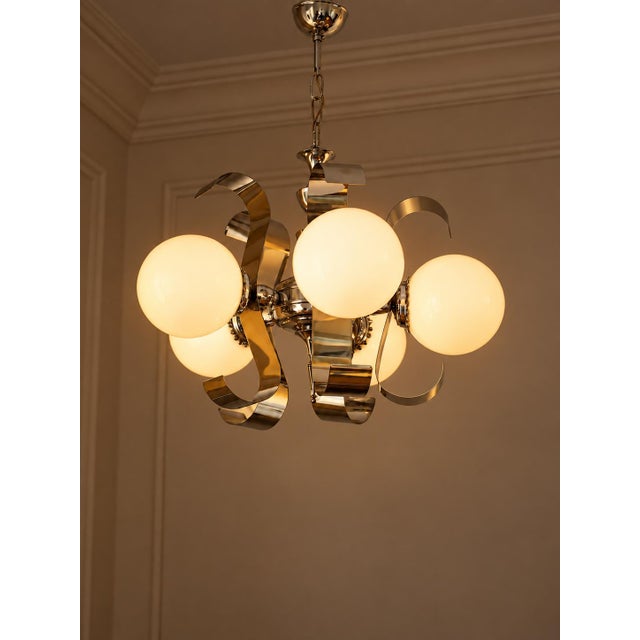 Vintage Space Age Chrome Ribbon Chandelier, 1970s For Sale - Image 9 of 11