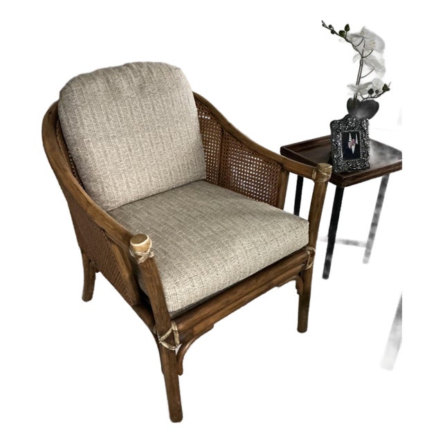 1970s McGuire Rattan and Cane Lounge Chair For Sale