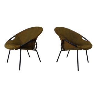 Olive Green Suede Balloon Chair from Lusch, Germany, 1960s For Sale