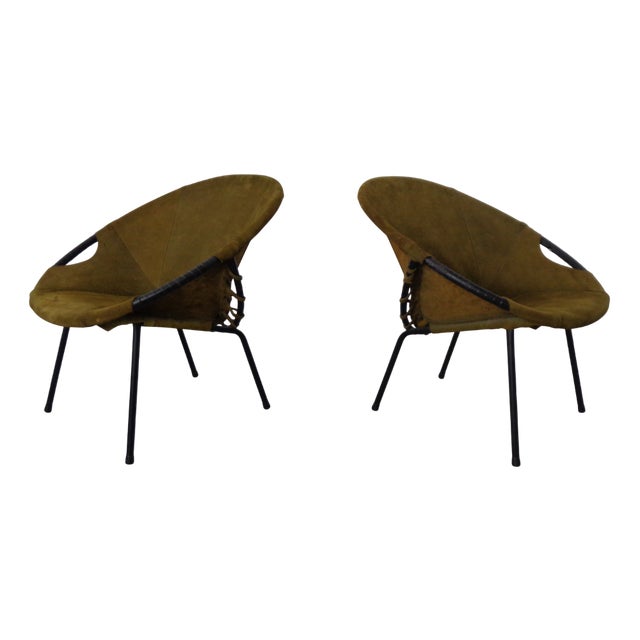 Olive Green Suede Balloon Chair from Lusch, Germany, 1960s For Sale