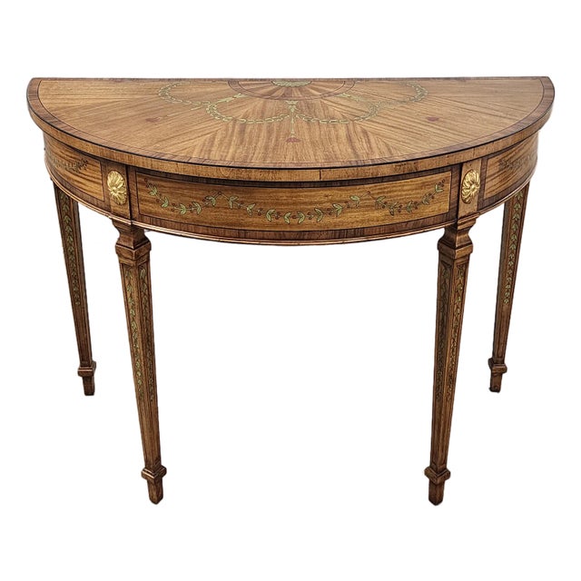 Stunning Neoclassical Adam style hanpainted demi-lune console table, attributed to Maitland-Smith. Beautiful craftsmanship...