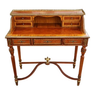 1950s French Louis XVI Inlaid Ormolu Mounted Ladies Writing Desk For Sale