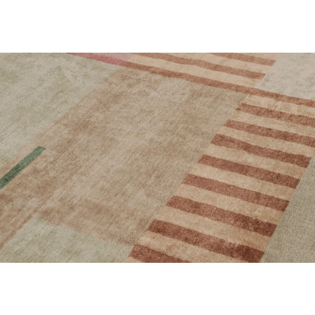 2010s Rug & Kilim’s French Art Deco Style Square Rug in Beige-Pink With Geometric Patterns For Sale - Image 5 of 8