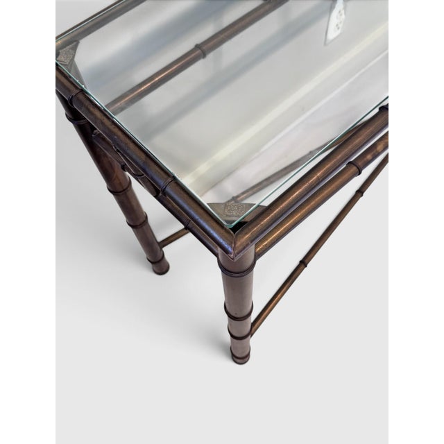 1970s Hollywood Regency Faux Bamboo Bronze Tone Metal Console Sofa Table For Sale - Image 12 of 15