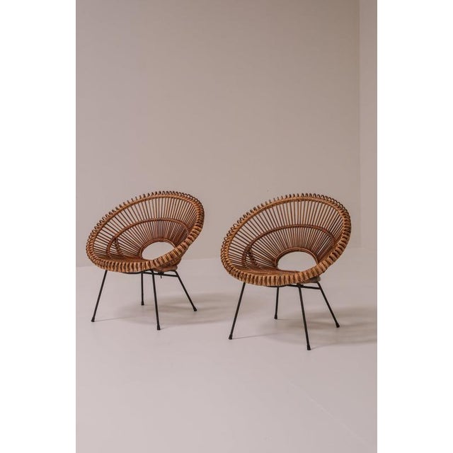 Rattan Chairs by Janine Abraham & Dirk Jan Rol for Rougier, France, 1956, Set of 2 For Sale - Image 12 of 15