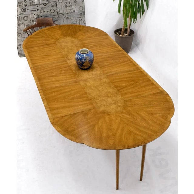 Wood Round Clove Shape Burl Walnut Dining Conference Table w/ 3 Extension Leaves For Sale - Image 7 of 13