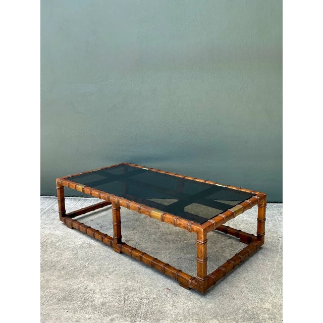Wood Vintage Carved Faux Bamboo and Glass Coffee Table For Sale - Image 7 of 12