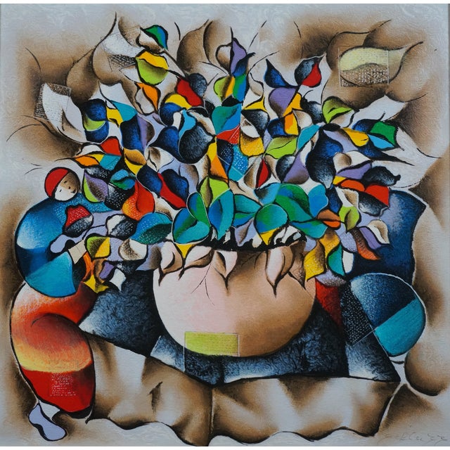 Wood Rare David Schluss Love Bouquet Abstract Floral Still Life Serigraph For Sale - Image 7 of 12