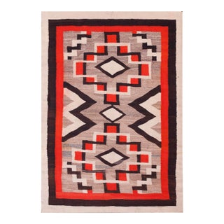 1930s Gray Diamond Antique American Navajo Rug 4' X 5'8" Flat Weave Wool Carpet For Sale