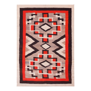 1930s Gray Diamond Antique American Navajo Rug 4' X 5'8" Flat Weave Wool Carpet