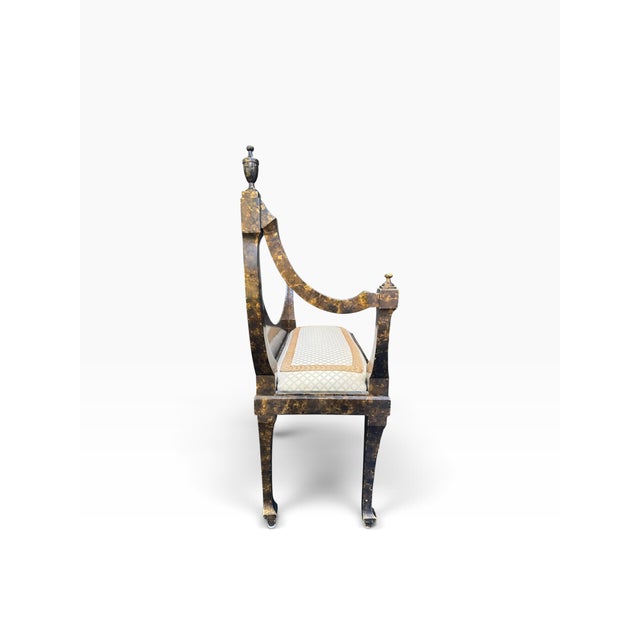 Mid 20th Century Italian Neoclassical Style Faux-Tortoiseshell & Gold Leaf Curule Window Bench For Sale - Image 4 of 16