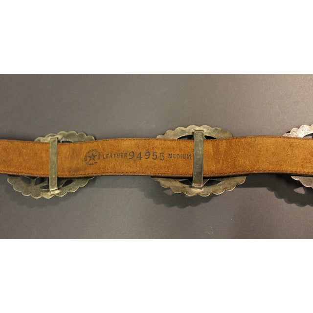 Late 20th Century Mid-20th Century Navajo Sterling Silver, Turquoise, and Leather Concho Belt For Sale - Image 5 of 5