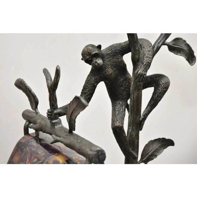 Late 20th Century Late 20th Century Maitland Smith Figural Bronze Monkey Desk Table Lamp Adjustable Pen Shell Shade For Sale - Image 5 of 12