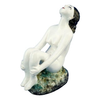 20th Century Art Deco Ceramic Sculpture of a Nude Woman by Aldo Bacchilega, Italy, 1890s For Sale