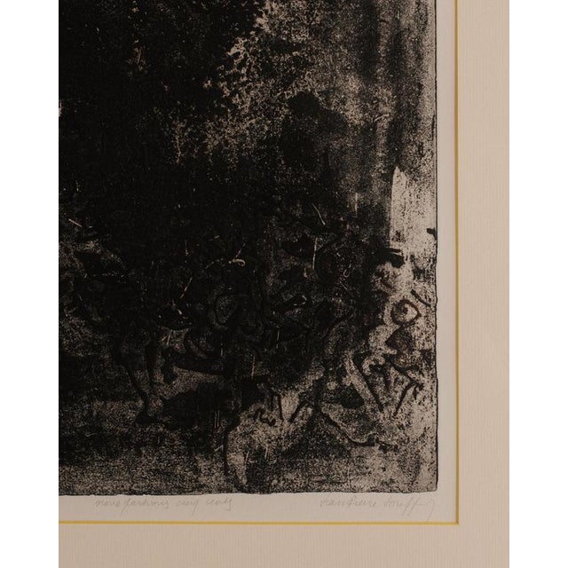 An etching on paper by French artist Jean-Pierre Jouffroy. Intricate networks of fine lines and intersecting forms cover...