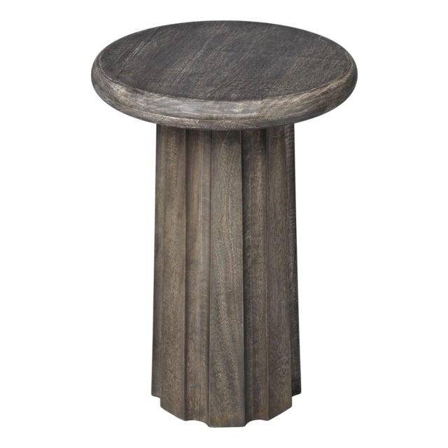 Jamie Young Cremini Wood Side Table, Grey Wash For Sale