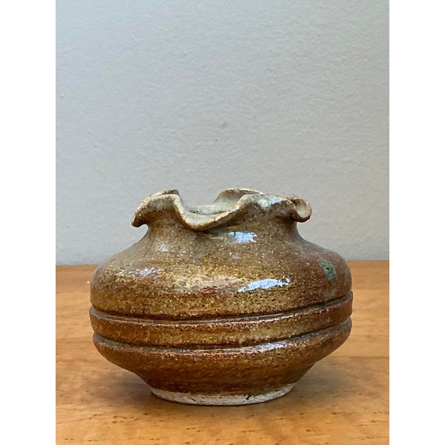 Vintage Original Studio Pottery Ruffle Vase For Sale - Image 9 of 12