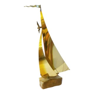 1970s John DeMott Brass and Onyx Sailboat Sculpture For Sale