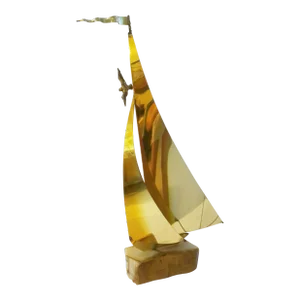 1970s John DeMott Brass and Onyx Sailboat Sculpture