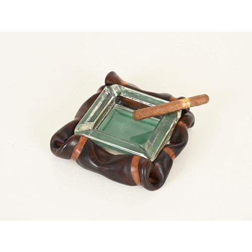 Brown Italian Curved Leather and Crystal Glass Ashtray from Nova Tecno, 1950s For Sale - Image 8 of 14