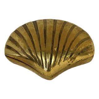 Vintage Solid Brass Coastal Clamshell Trinket Box For Sale
