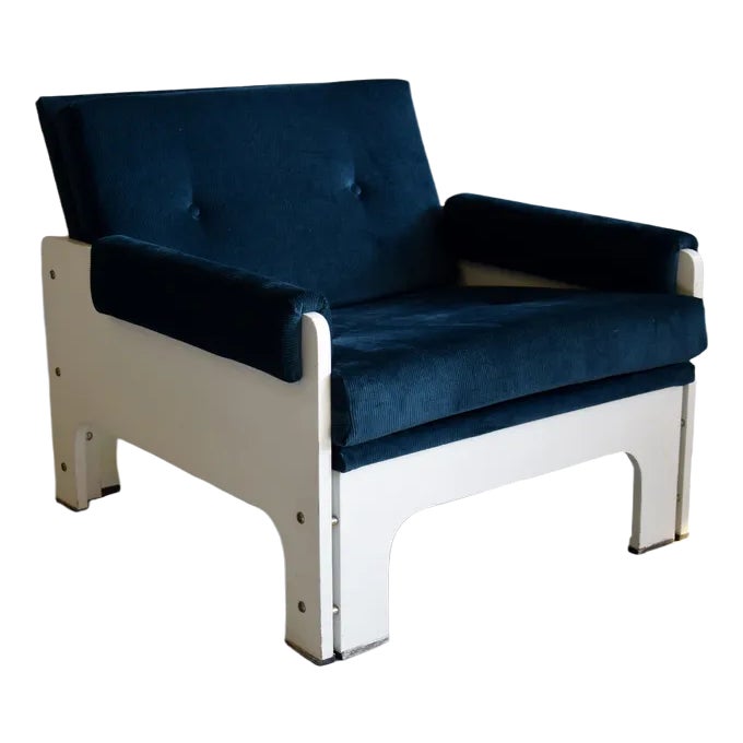 Mid-Century Modern Blue & White Lounge Chair from T Spectrum | Chairish