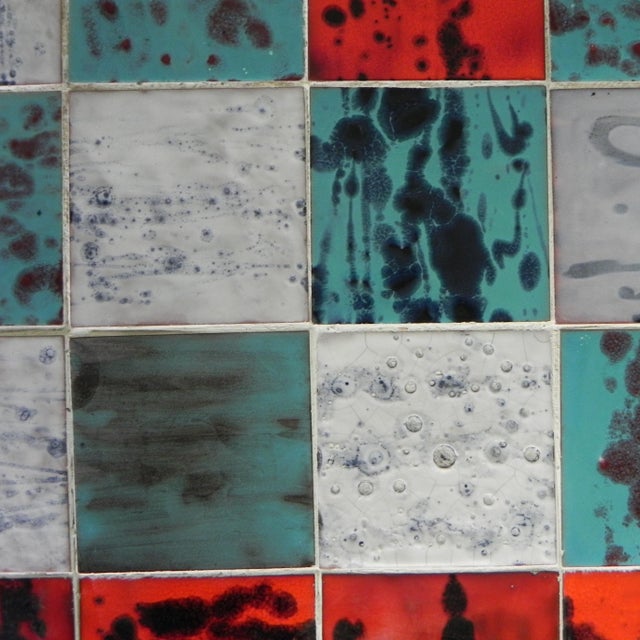 Vintage Bamboo Dining Table with Tiles in Red, White, and Blue, 1950s For Sale - Image 11 of 14