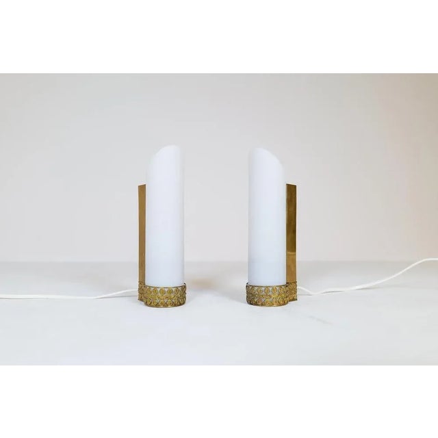 Mid-Century Modern Mid-Century Modern Brass and Opaline Wall Lamps Attributed to Asea Sweden, Set of 2 For Sale - Image 3 of 11