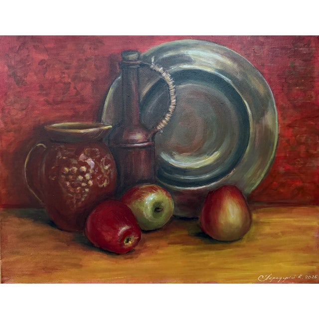 Kateryna Perederiy Still Life Apple Original Painting Acrylic on Canvas For Sale - Image 4 of 9