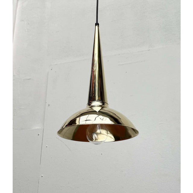 Gold Mid-Century Modern Danish Brass Cone Pendant Lamps, 1950s, Set of 2 For Sale - Image 8 of 18