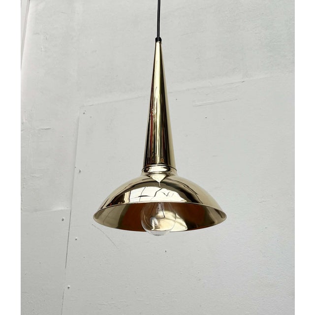 Gold Mid-Century Modern Danish Brass Kone Pendant Lamps, 1950s, Set of 2 For Sale - Image 8 of 18