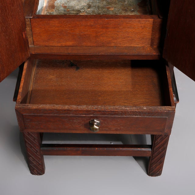 Brown Arts & Crafts Style Carved Oak Cellaret with Figural Cast Phoenix Hardware C1910 For Sale - Image 8 of 12