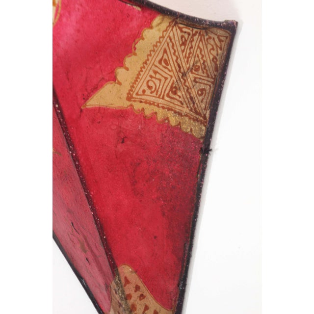 Vintage Moroccan Berber Hand-Painted Red Hide & Iron Wall Sconce Shade, 1980s For Sale In Palm Springs - Image 6 of 10
