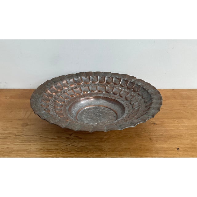 Mid 20th Century Vintage Hand Hammered Egyptian Copper Bowl With Etchings For Sale - Image 5 of 11