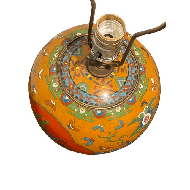 Antique Cloisonné Enamel Footed Ginger Jar Table Lamp For Sale - Image 9 of 12