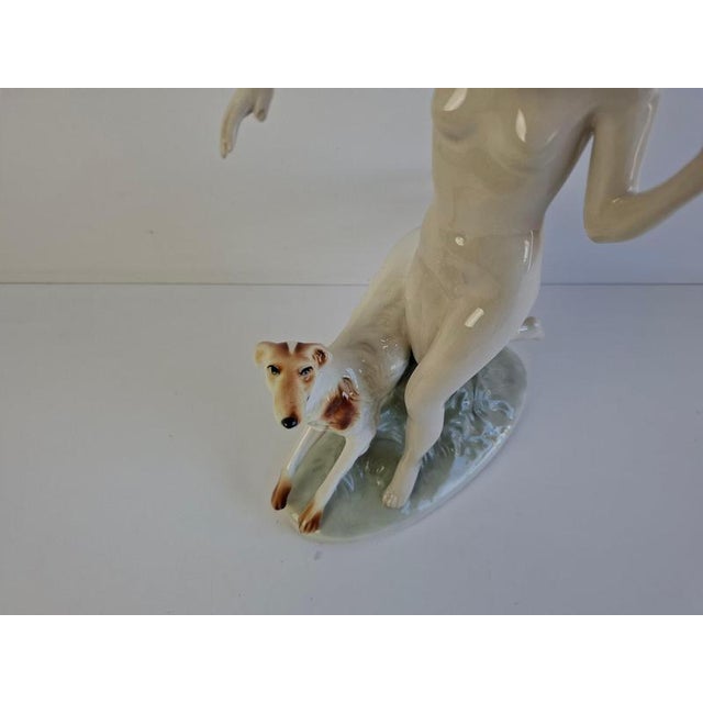 1930s Art Deco Diana with Greyhound by Elly Strobach König for Royal Dux, 1930 For Sale - Image 5 of 18