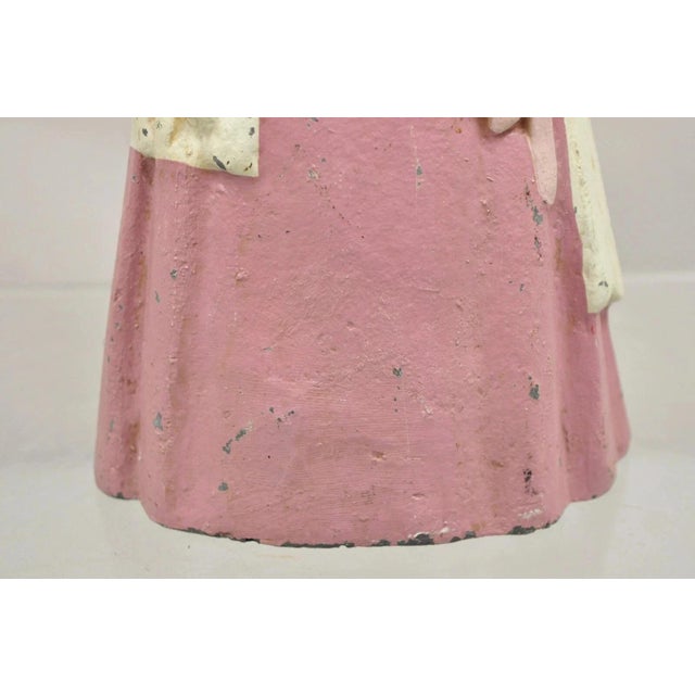Early 20th Century Antique Victorian Tall Cast Iron Painted Figural Woman Pink Dress Door Stop For Sale - Image 5 of 10