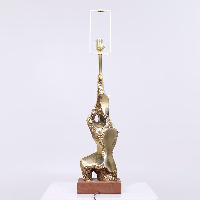 Wood Laurel Mid Century Brutalist Brass Table Lamps - Pair For Sale - Image 7 of 9