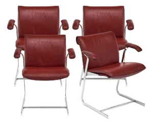 Set of Red Leather and Chrome Armchairs